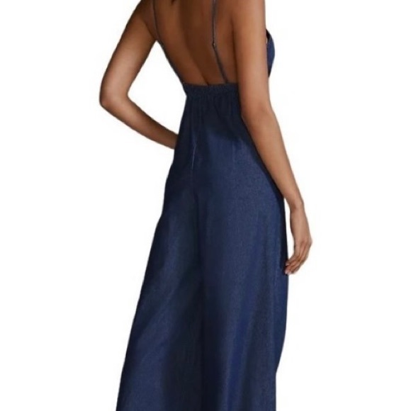 NWT ANTHROPOLOGIE LaBiz RUFFLED DENIM JUMPSUIT SIZE L - Picture 2 of 3